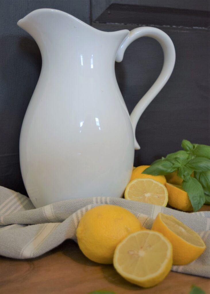 easy fresh basil lemonade in  a pitch