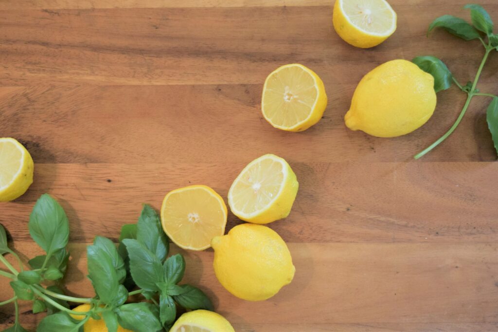 easy fresh basil lemonade wooden background