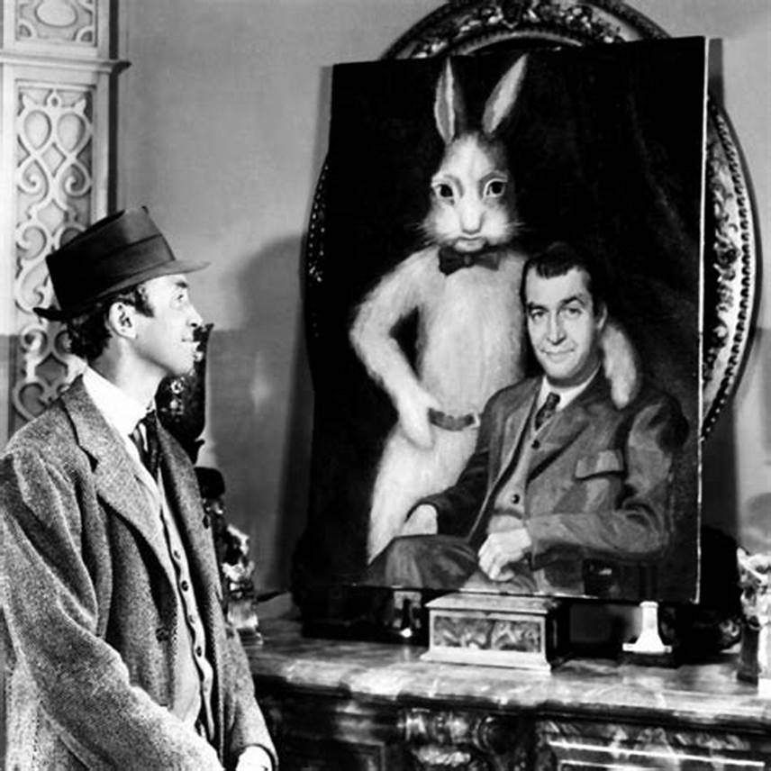 vintage creepy halloween movie classic suspense thriller jimmy stewart Harvey rabbit portrait pooka