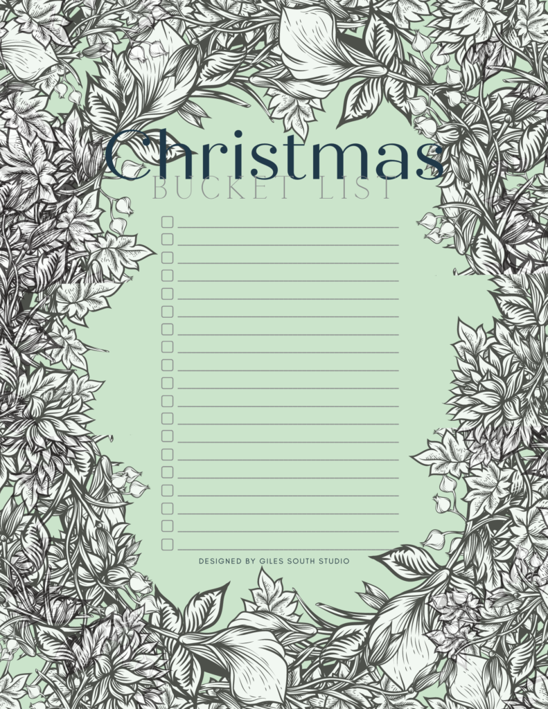 Christmas Bucket List Printable free floral green mindful holidays blank meaningful slow living