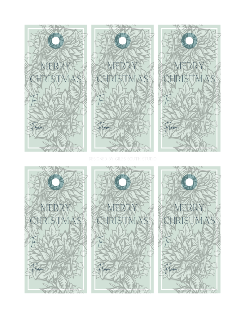 free printable gift tags, Christmas, calm peaceful palette, floral, green, blue, elegant. sophisticated, pastel, holidays, gift wrapping