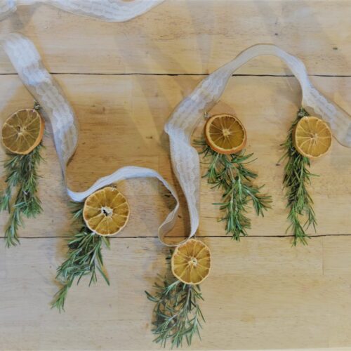 dried orange rosemary garland, Christmas décor, diy, craft, holiday mantel decorations, greenery, natural boho