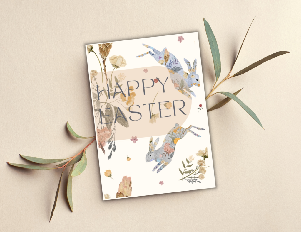 new printable easter cards, instant download from GILES SOUTH STUDIO Etsy shop, spring, christian, inspirational floral, pastel, neutral, green yellow, rabbit, hare, happy easter