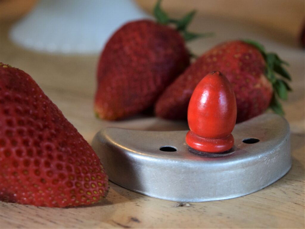 strawberry moon cookies royal icing, decorating, cookie cutters, vintage, antique, wooden handle, wood table, baking, recipes, dessert