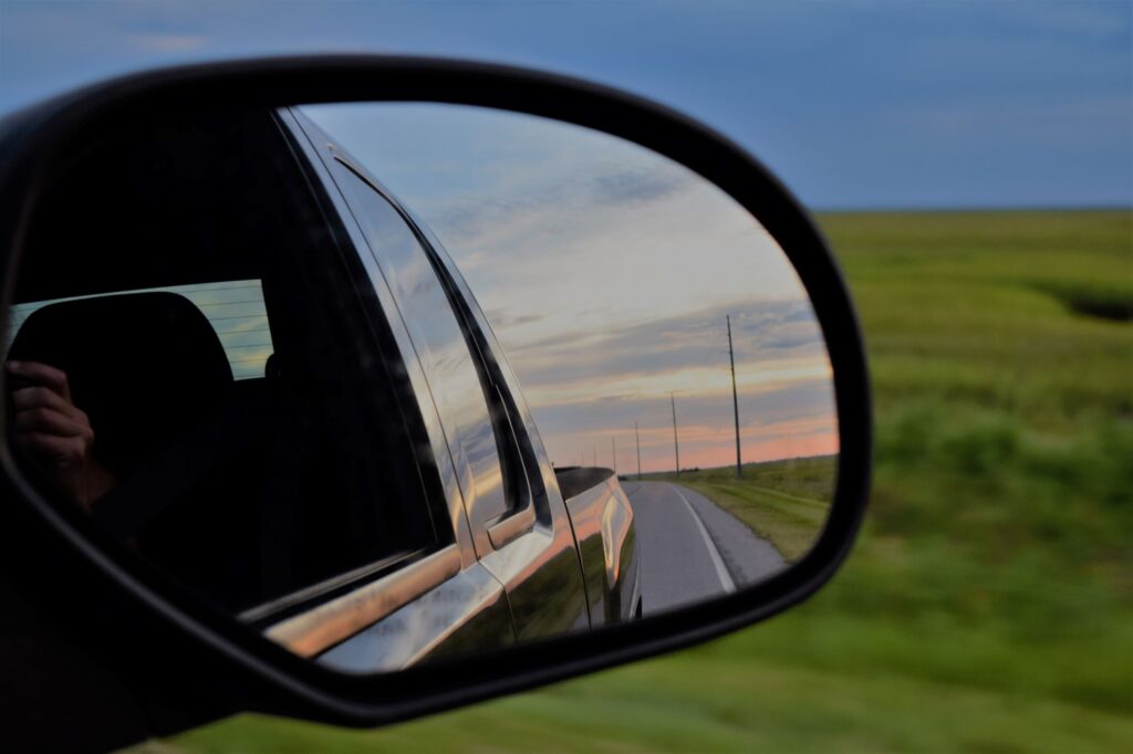 what to do with your life in August, slow travel, rearview mirror, the south, road trip, sunset over the marsh