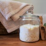 homemade natural laundry detergent fall, spice, jar with wooden scoop, blankets, soap, diy craft project, handmade home, cozy sweater season