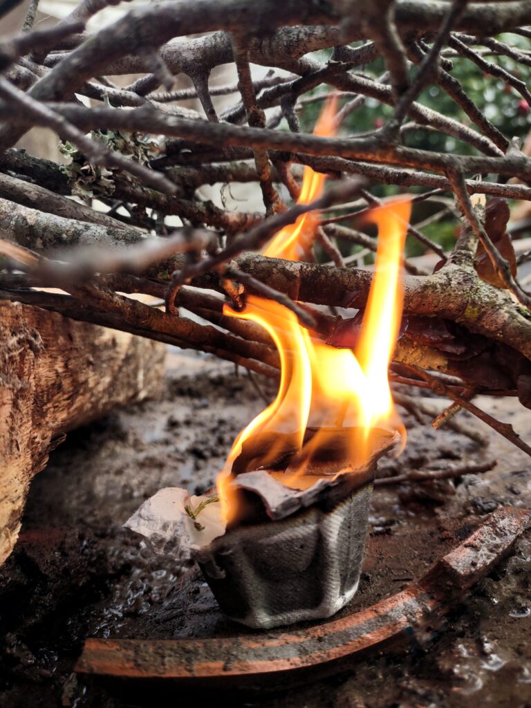 orange evergreen fire starters, handmade, winter fall craft project, vintage lusterware bowl, cedar
